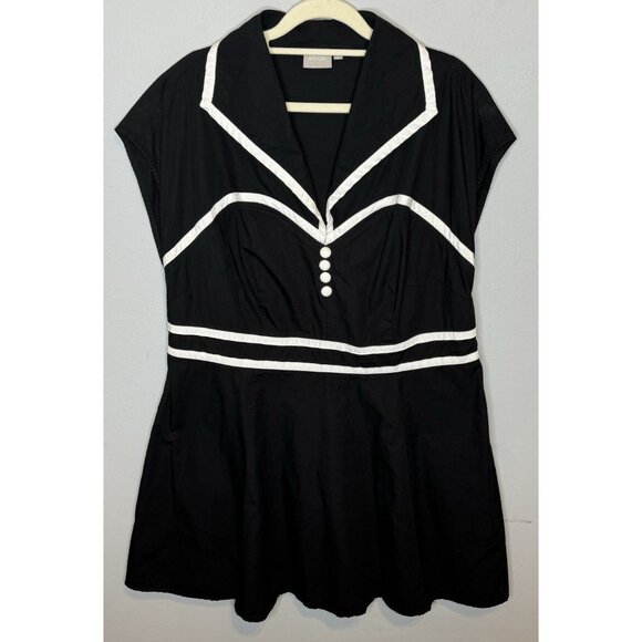Eshakti Dress 1X 18W Black White Mini Short Sailor Short Sleeve Collared - Picture 1 of 8